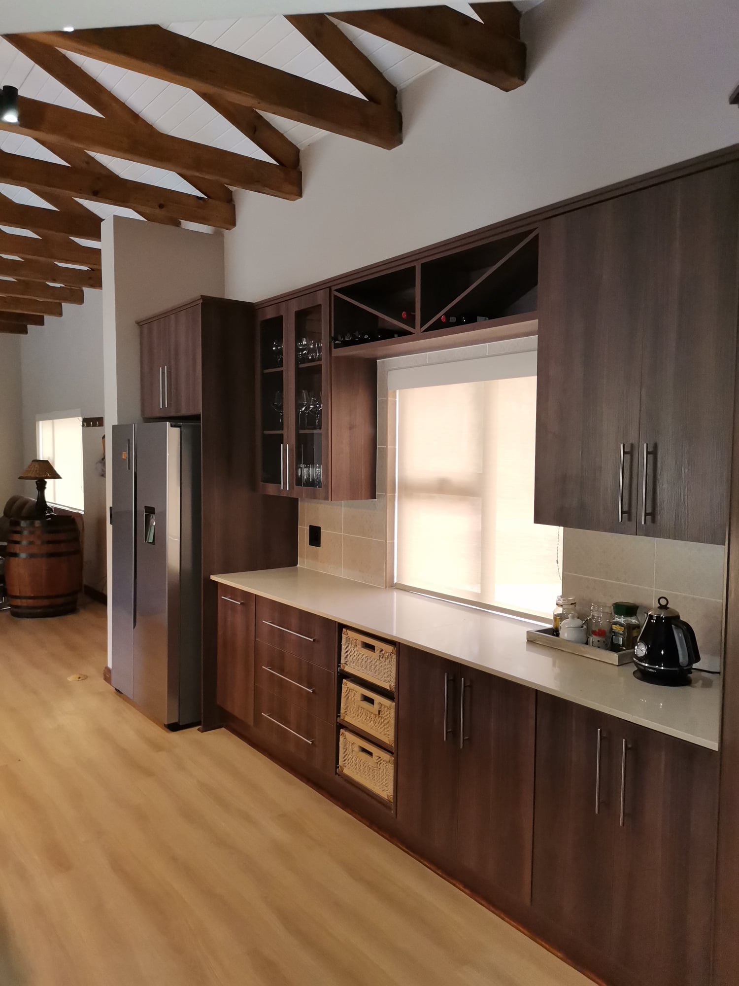 Dark Walnut Kitchen with Wine Rack