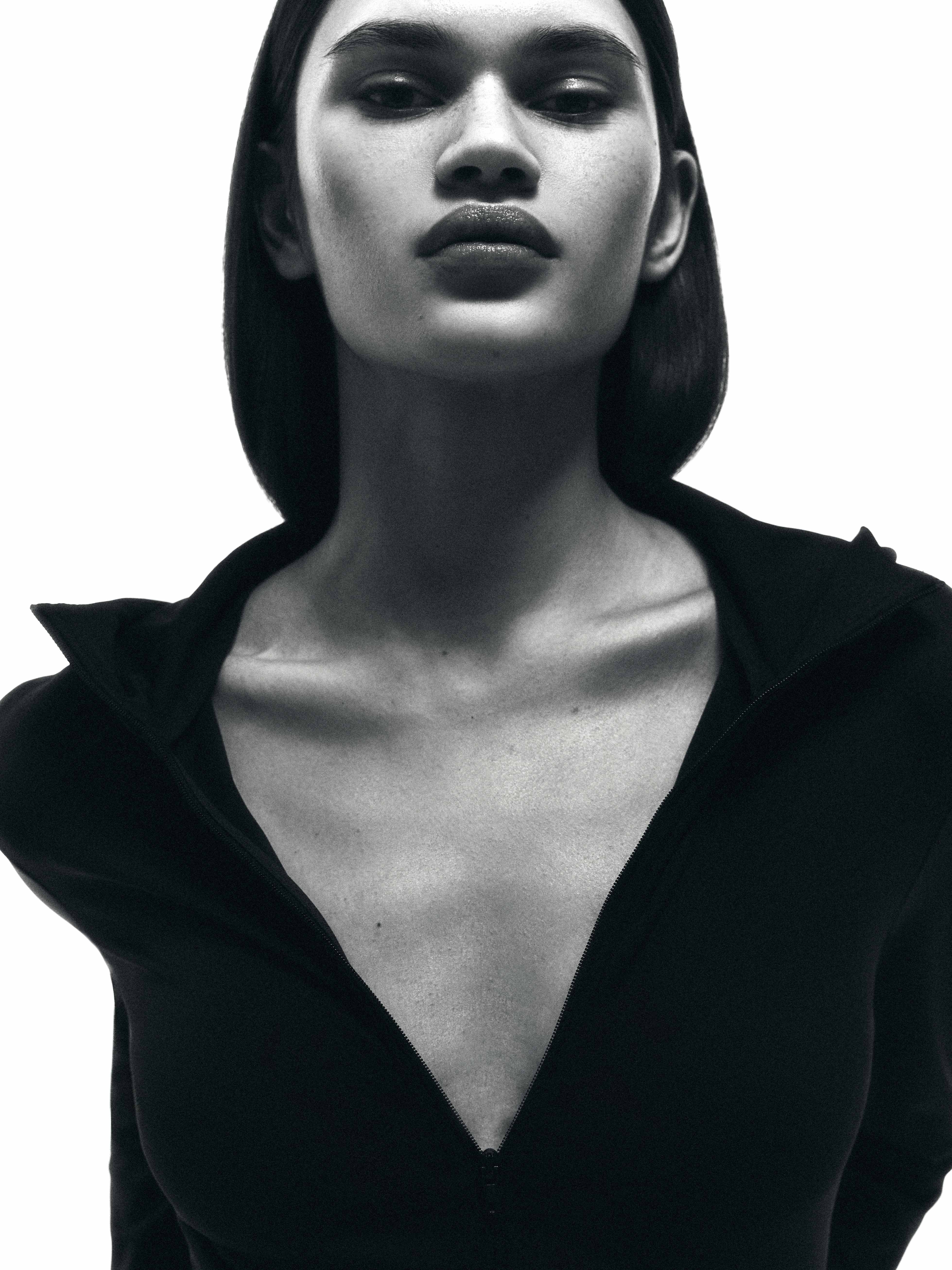 Editorial B&W after retouching — smooth, refined monochrome result