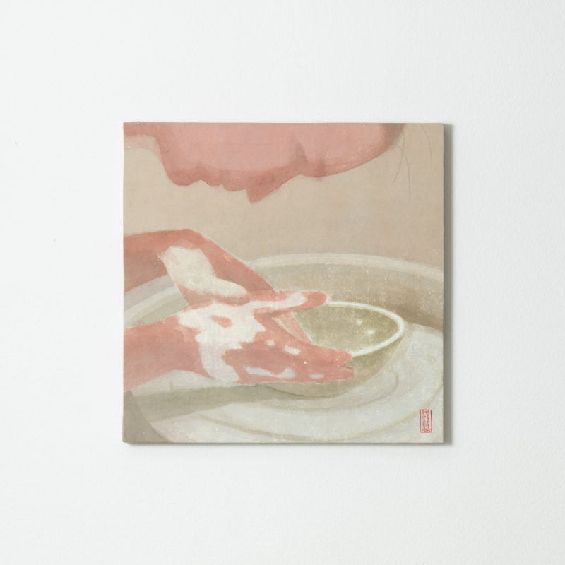 Quiet Gesture painting with hands and bowl