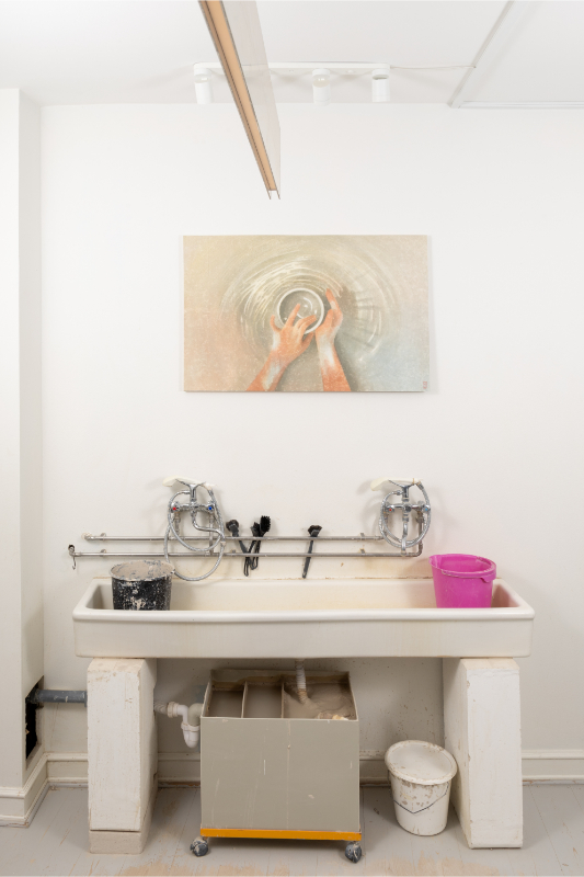 Quiet Gesture installation view with sink