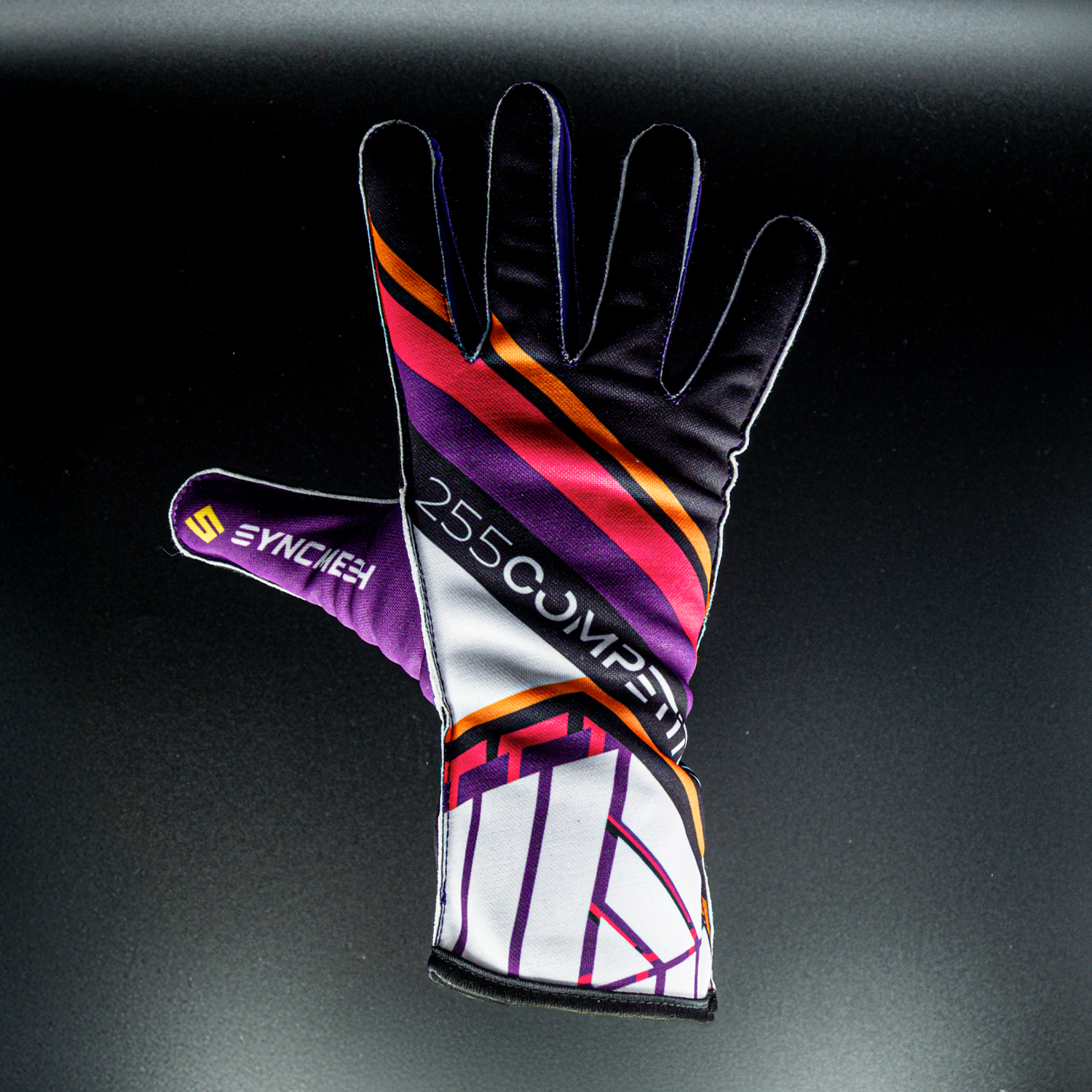 255 Competition custom racing gloves with colorful gradient design