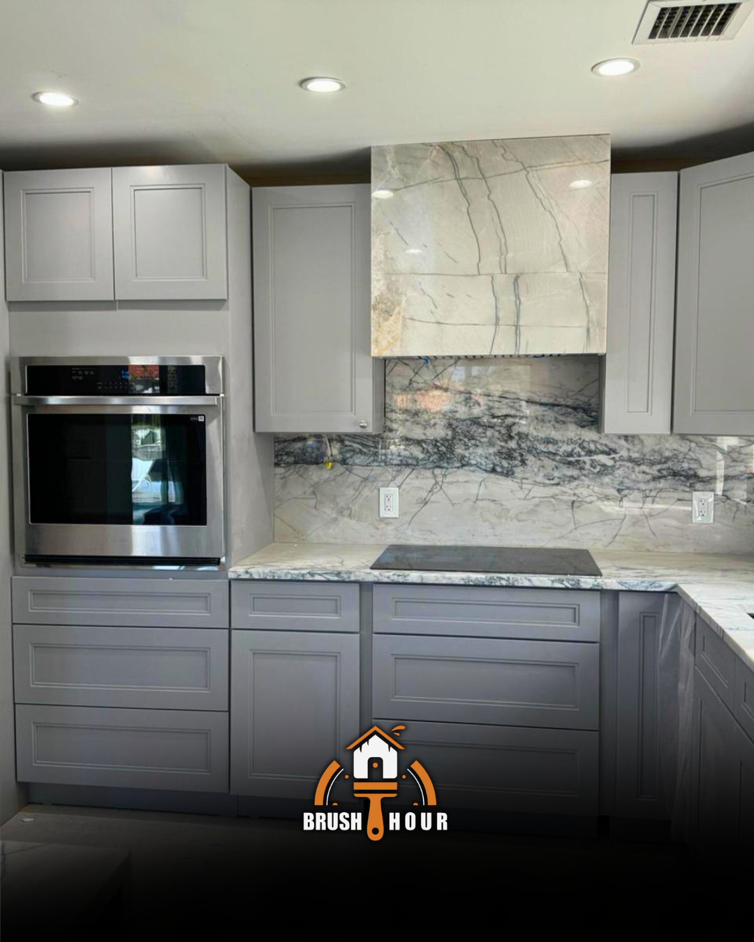 Kitchen with gray cabinets