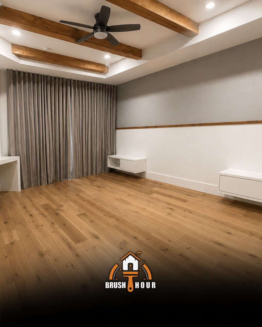 Bedroom with wood beams on ceiling