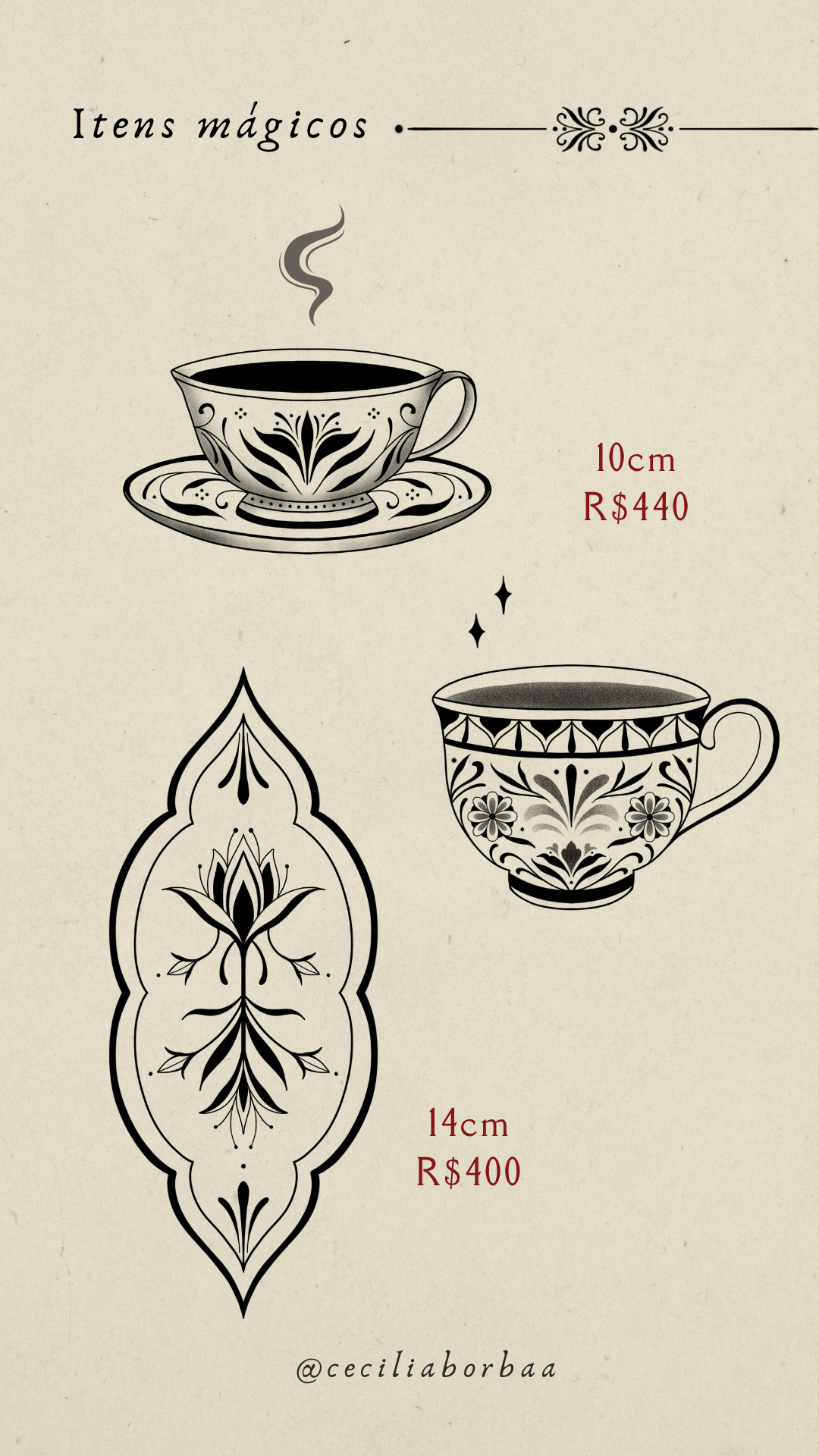 Itens mágicos: xícaras ornamentais — Seres mágicos por Cecília Borba