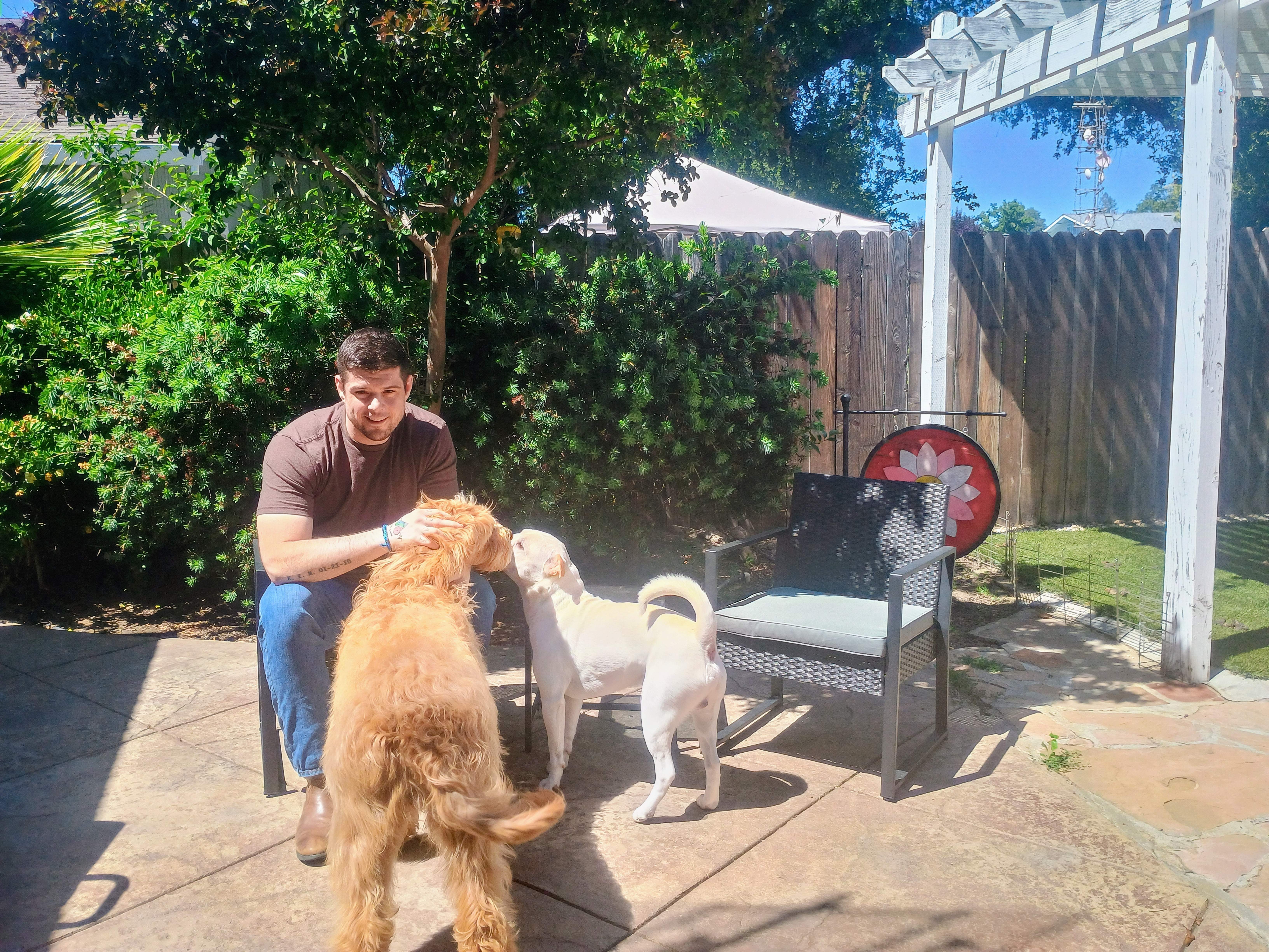 Doo It Right founder Adam spending time with his two dogs