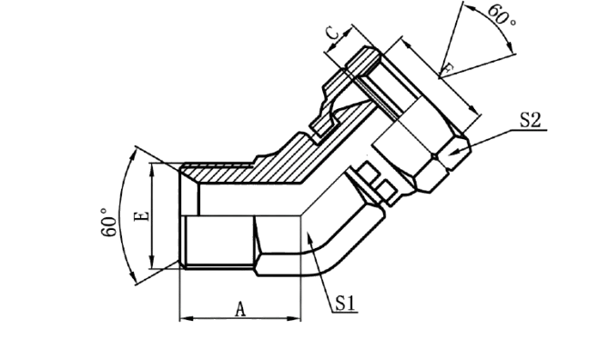 2B4 - BSP Male 60°Seat × BSP Female 60°Cone (45°Elbows)