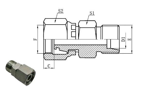 2C - Metric Female 24°× Metric Male 24°L.T.