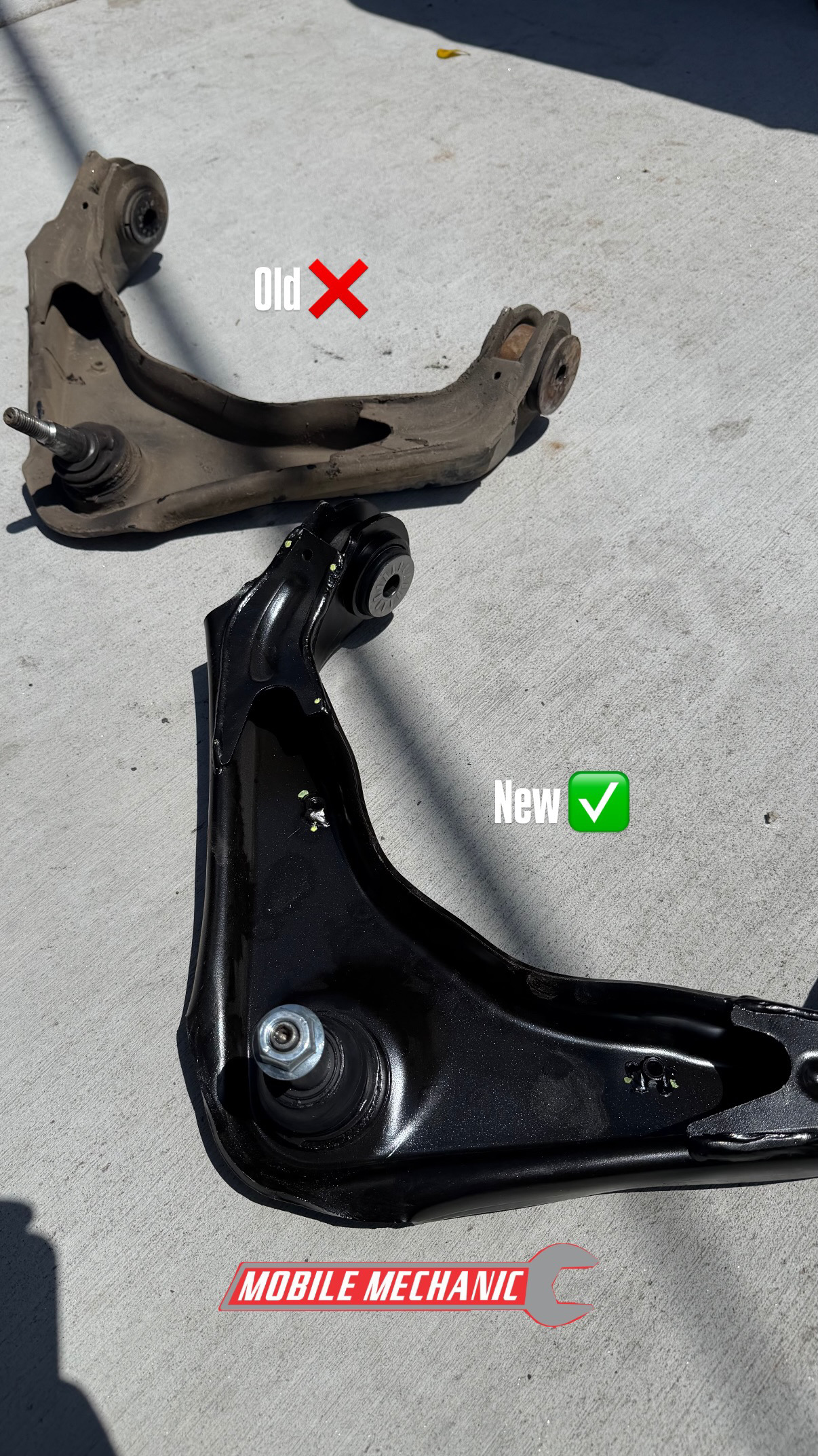 Old and new control arm comparison
