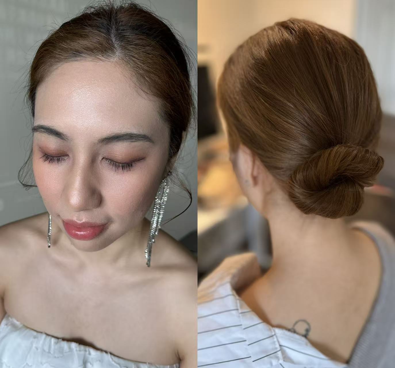 Bridal makeup and elegant low bun styling