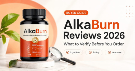 AlkaBurn bottle with buyer guide headline