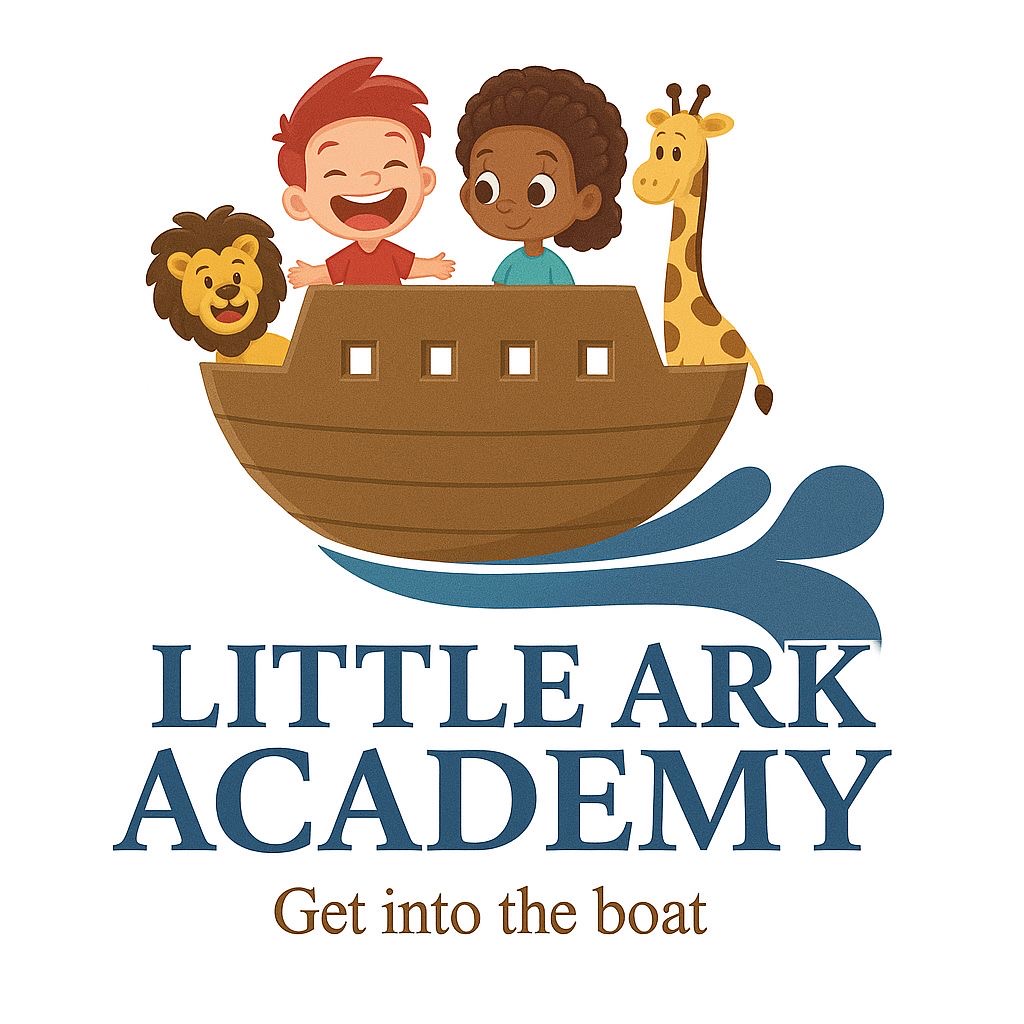 Little Ark Academy - Two children in Noah's Ark with a lion and giraffe