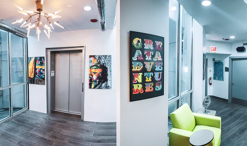 Team collaborating in a shared office space