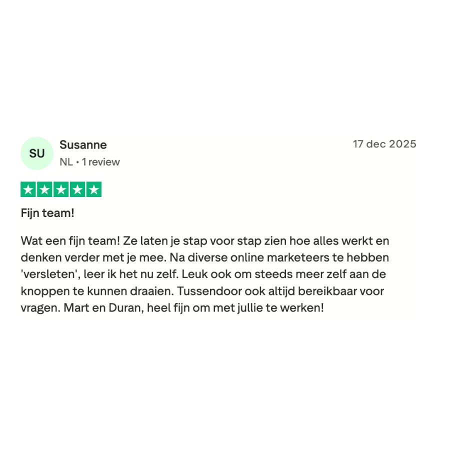Trustpilot review van Susanne - Fijn team