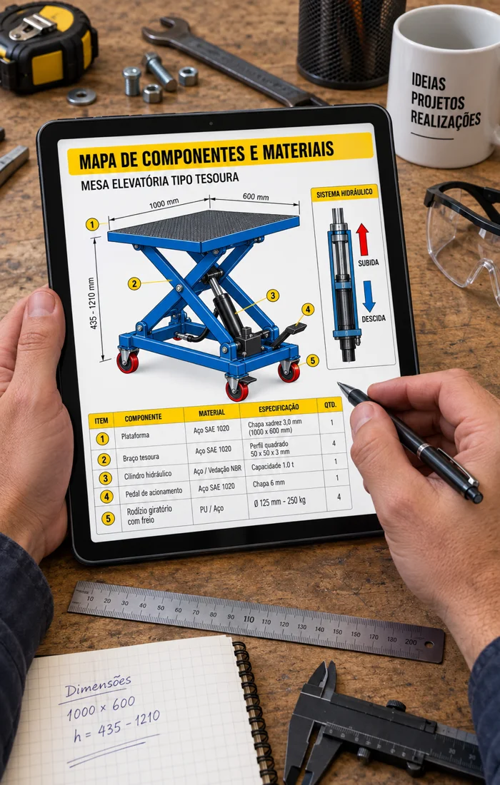 Mapa de componentes e materiais