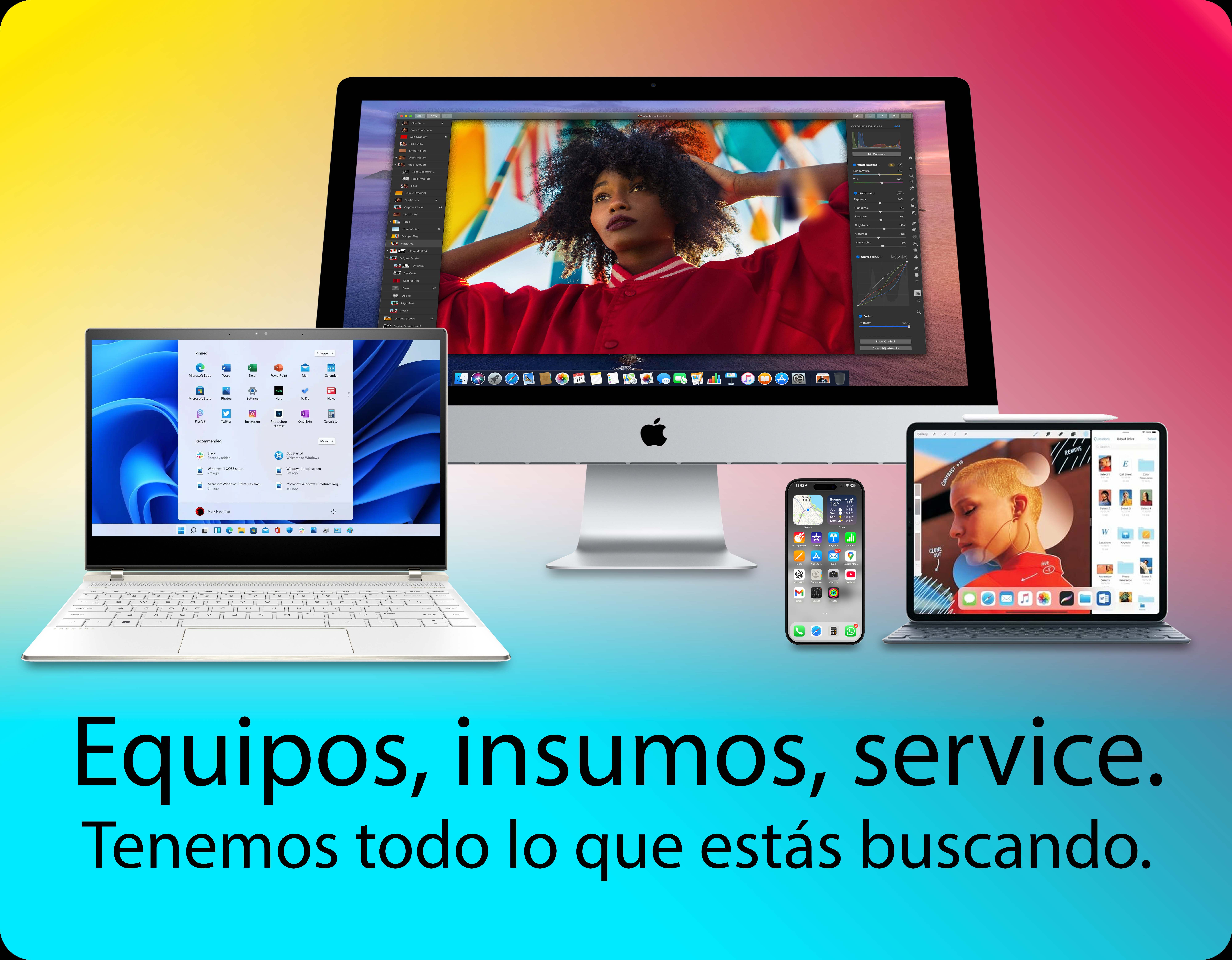 Equipos, insumos, service. Tenemos todo lo que estas buscando - computadoras, iMac, iPhone, iPad, laptops