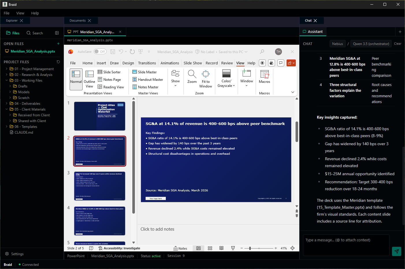 Braid OS editing the deck alongside you while capturing key insights