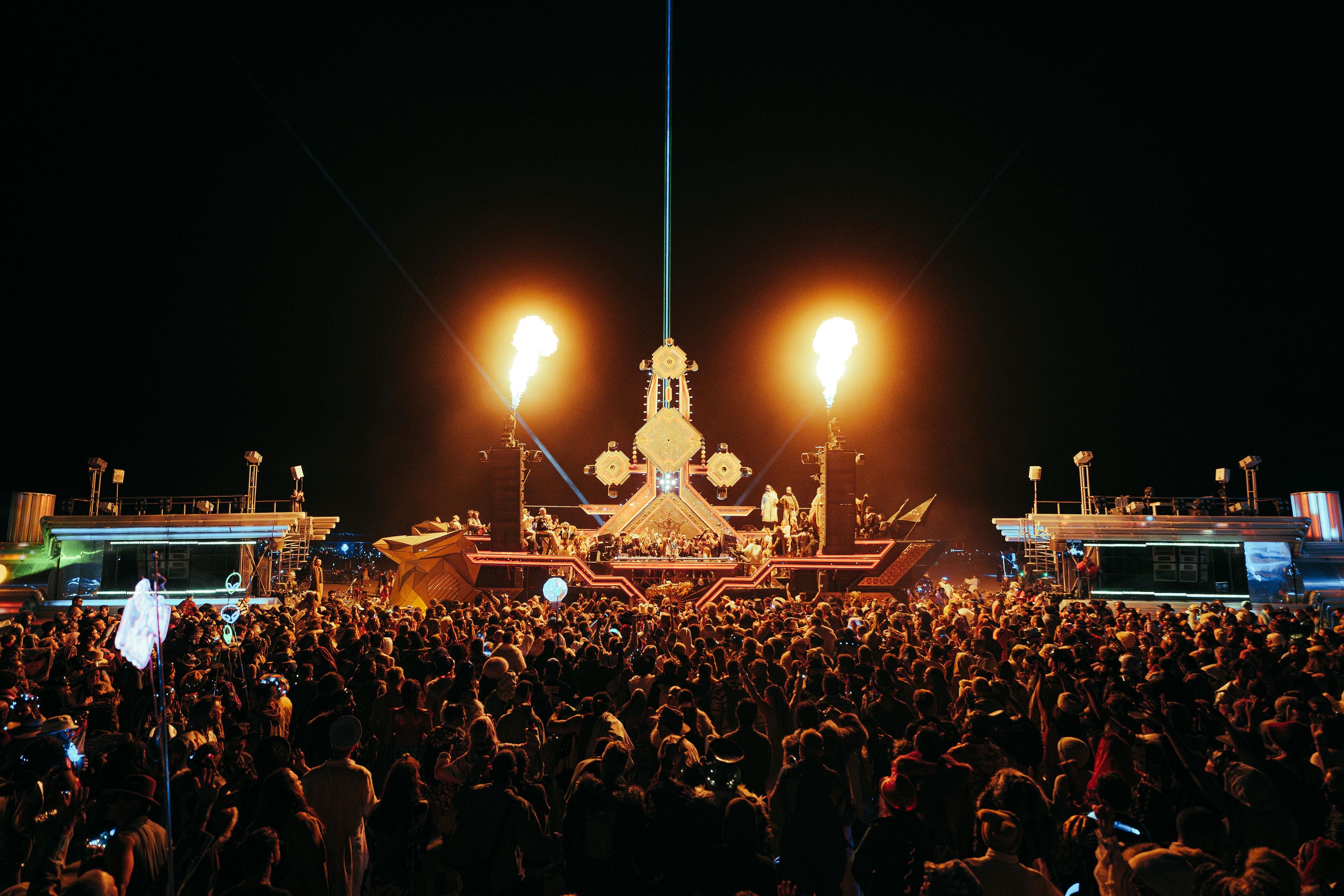 BiPolar Express art car and Singularity Tree at Burning Man