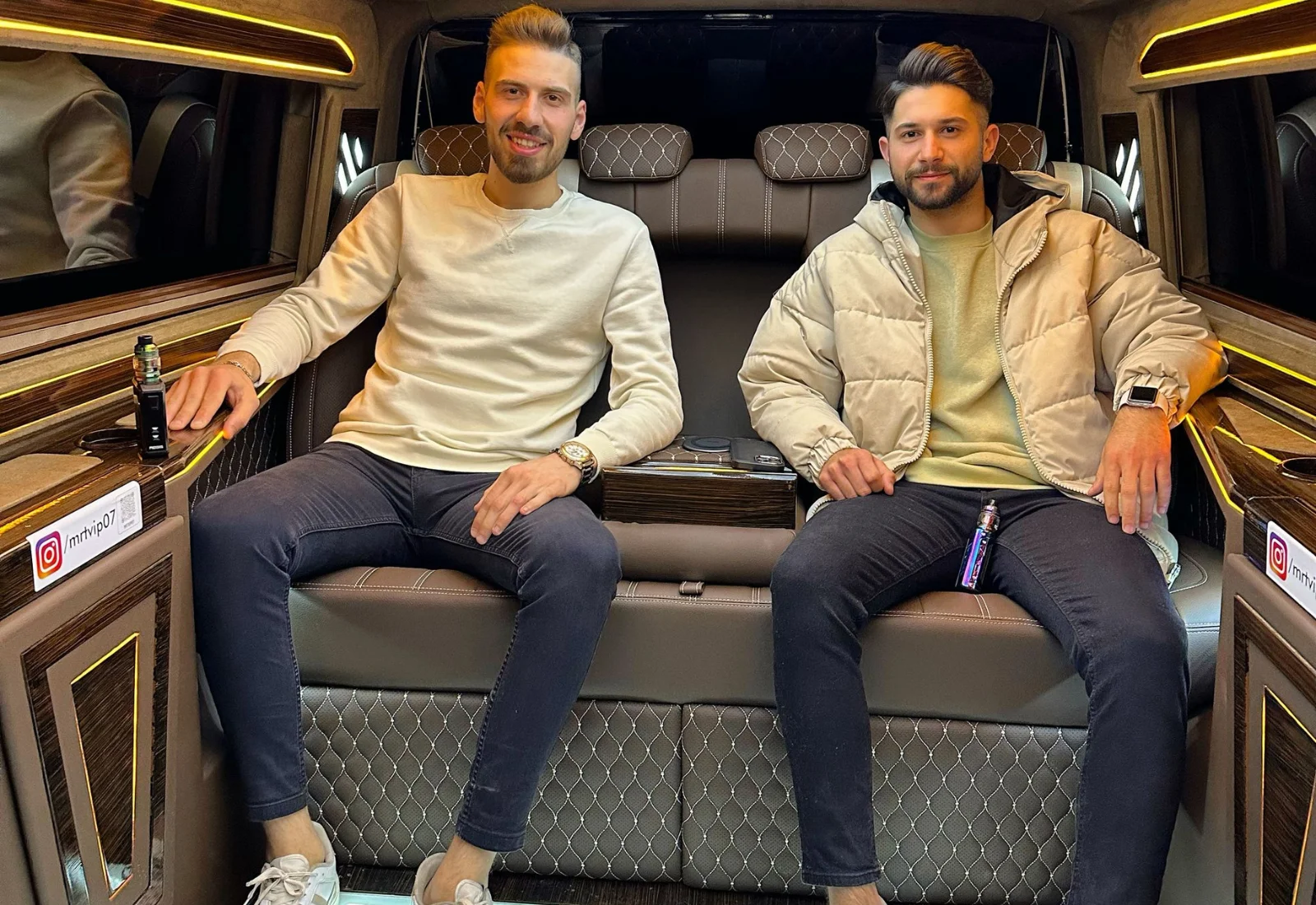 Two friends in VIP van