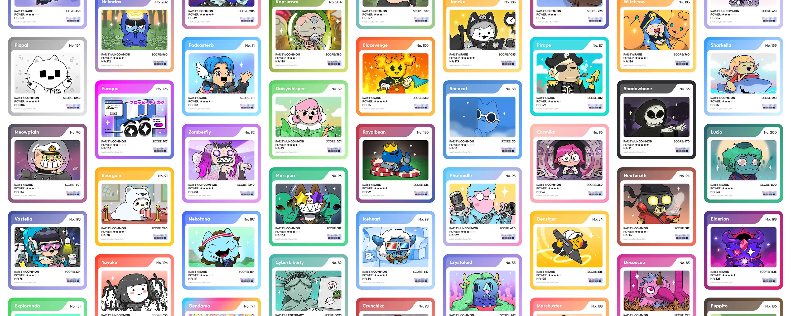 FTCG Trading Cards Collection - A grid of colorful character cards