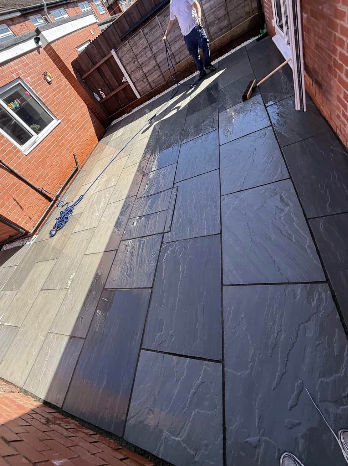 Slate Patio Pressure Washing Before and After