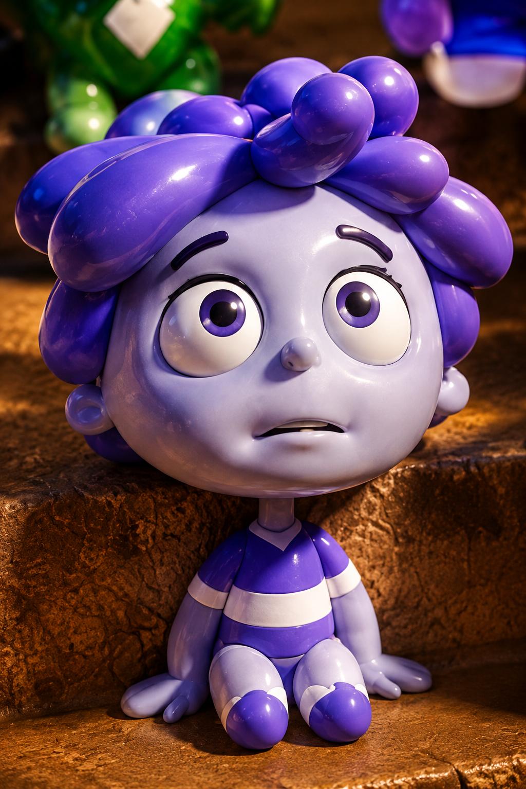 A purple Balloonites character in a close-up portrait