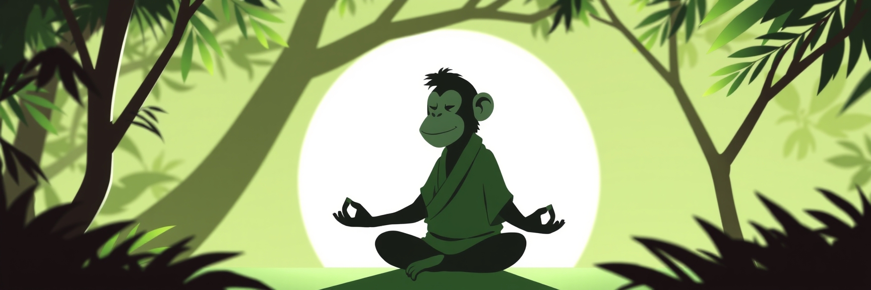 Zen monkey meditating at sunset