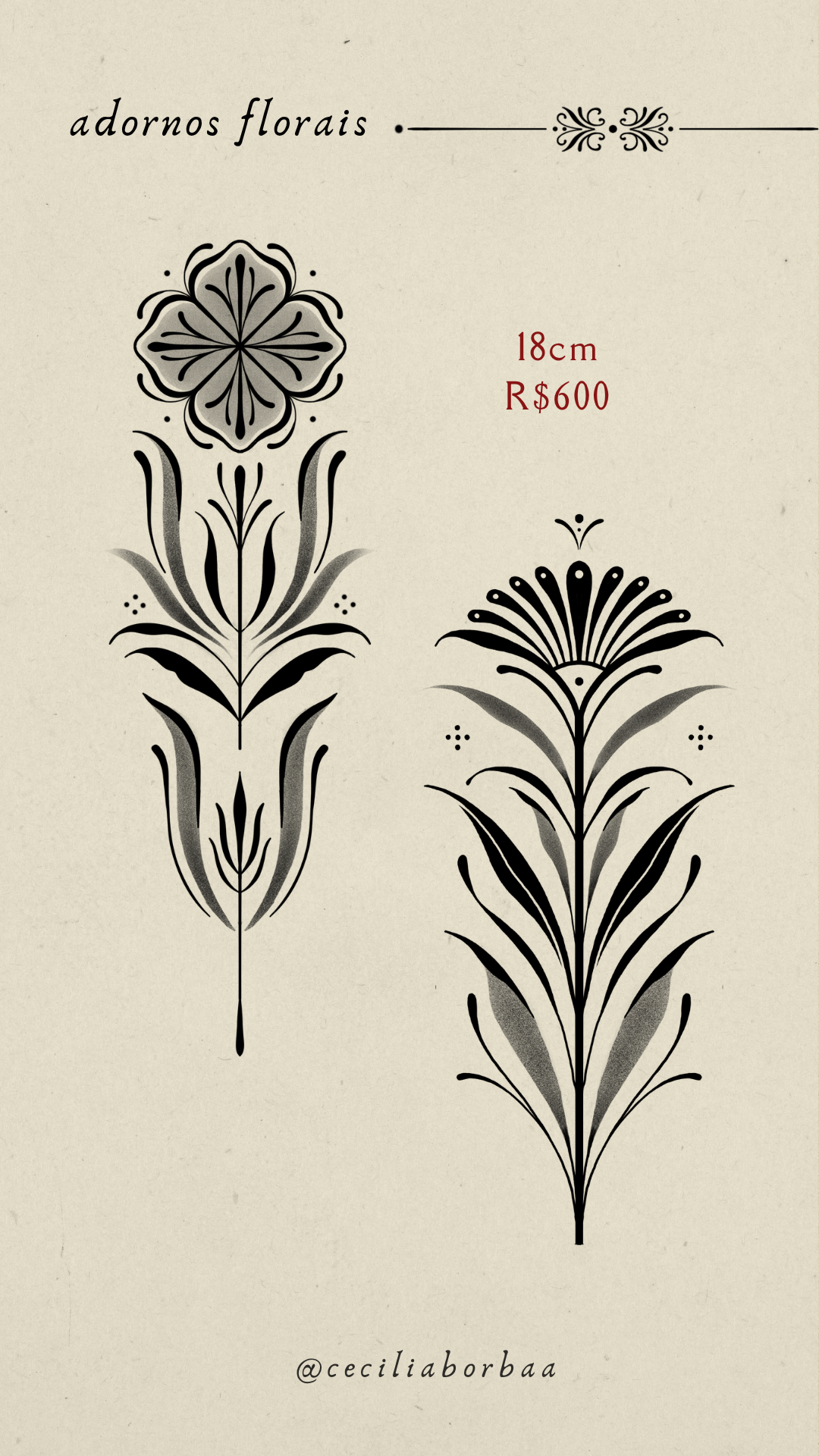 Duas flores ornamentais em tamanhos variados — Adornos florais por Cecília Borba