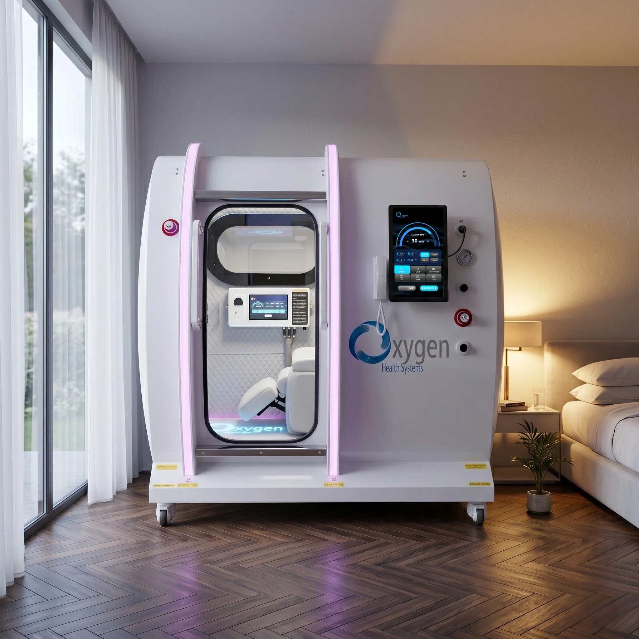 XLS35D in Master Bedroom — home hyperbaric oxygen chamber installed in a bedroom