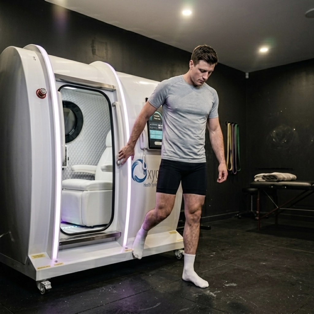 XLS35D in Basement — home hyperbaric oxygen chamber installed in a basement