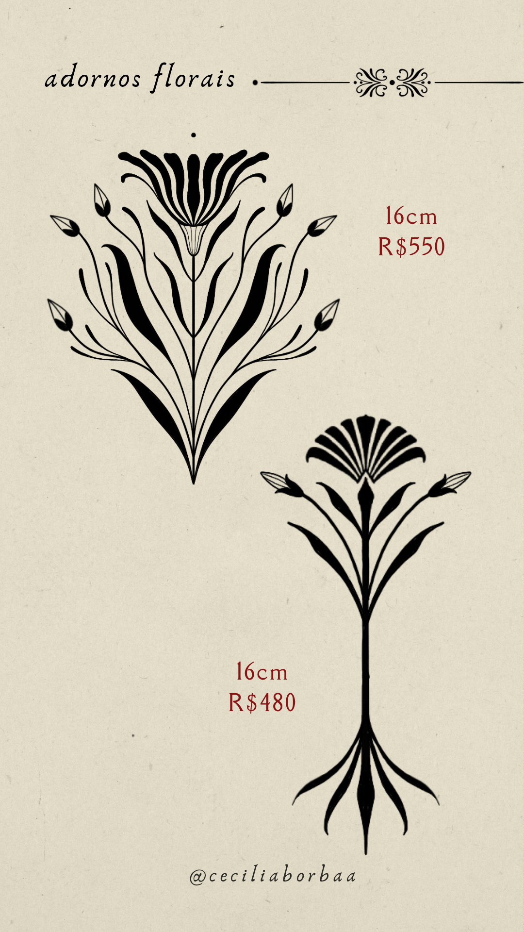 Duas flores com raízes visíveis — Adornos florais por Cecília Borba