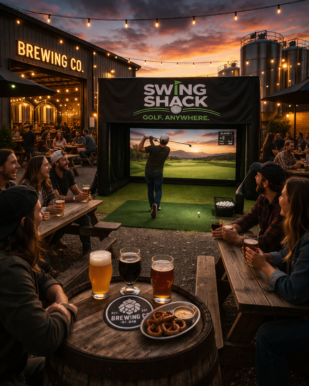 Swing Shack mobile golf simulator at a luxury event in Boise