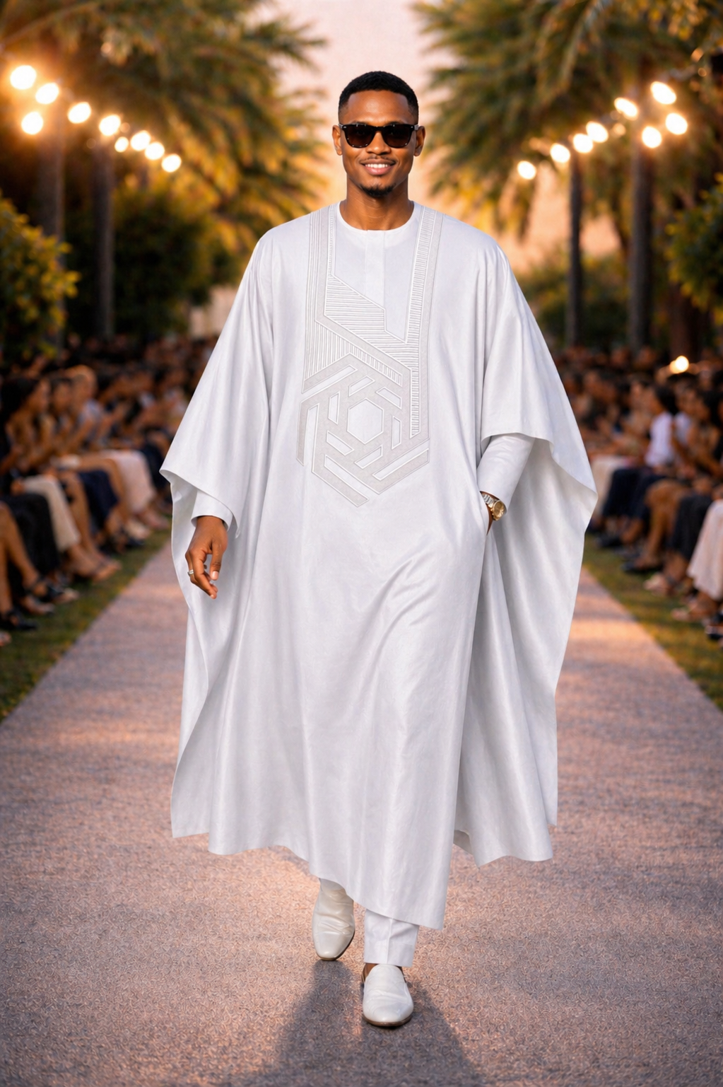 Grand Boubou Blanc Geometrique