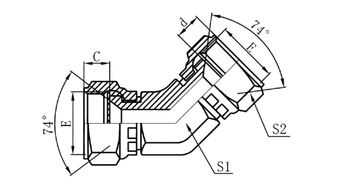 3J4 - JIC Female 74°Seat (45°Elbows)