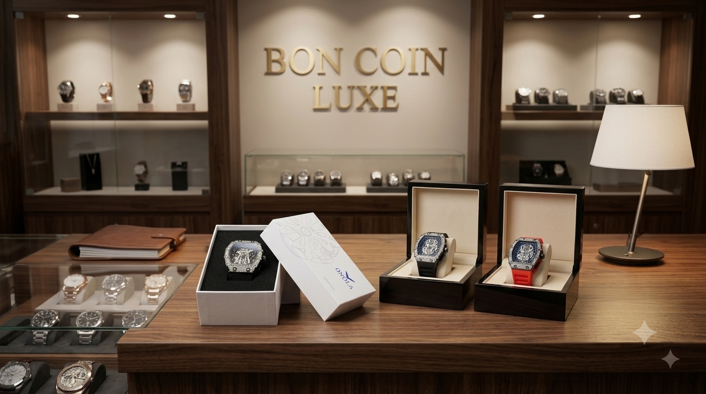 Boutique Bon Coin Luxe - montres et bijoux de luxe en vitrine