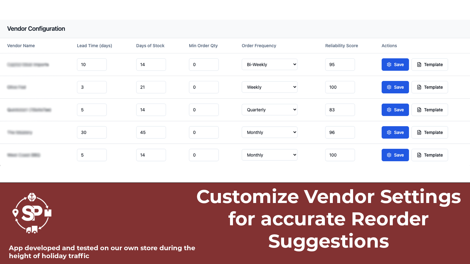 Customize Vendor Settings