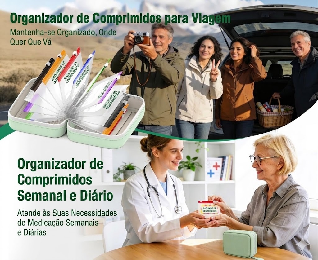 Organizador de comprimidos com sistema de fichário flexível