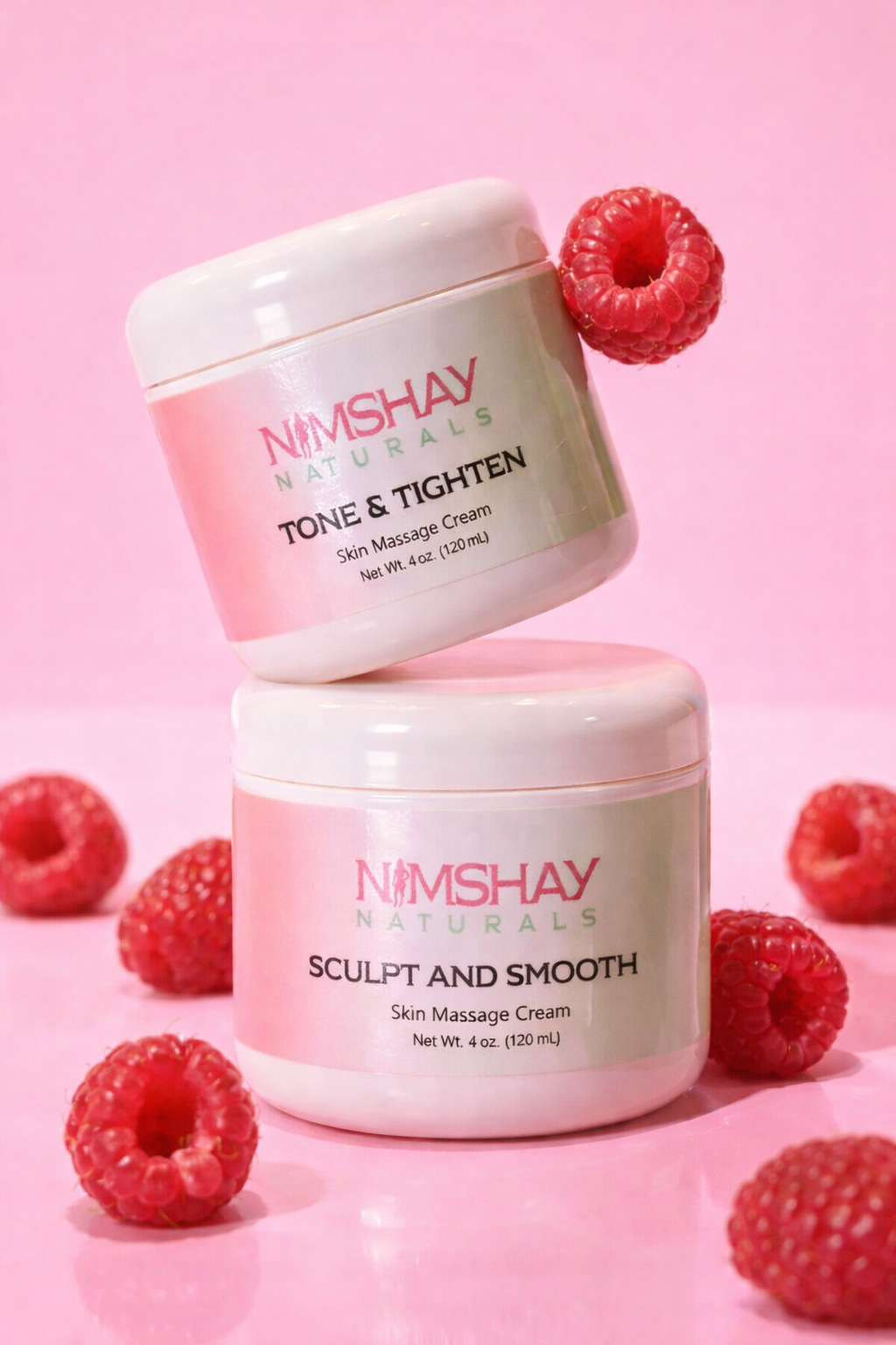 Skincare product photography with raspberries
