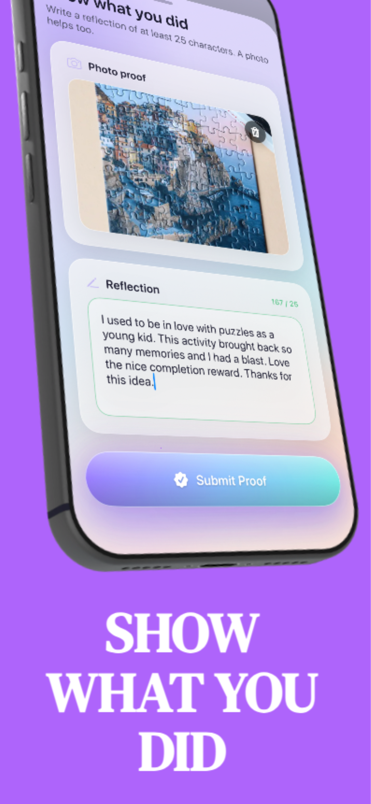 Submitting proof and reflection for quest completion