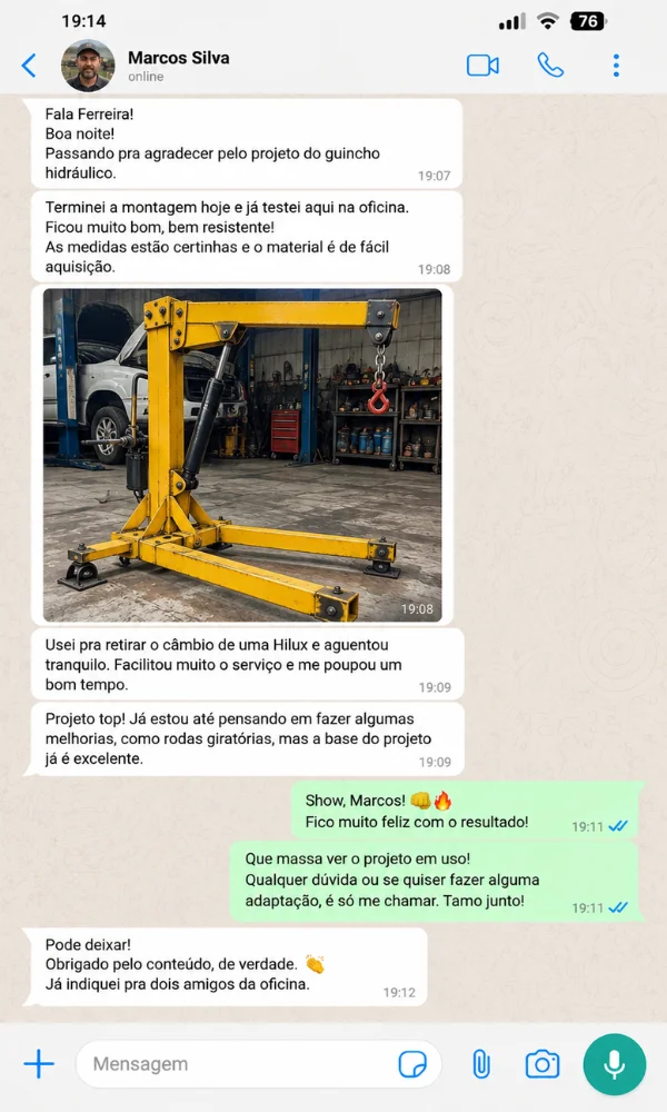 Depoimento do Marcos Silva com guindaste amarelo