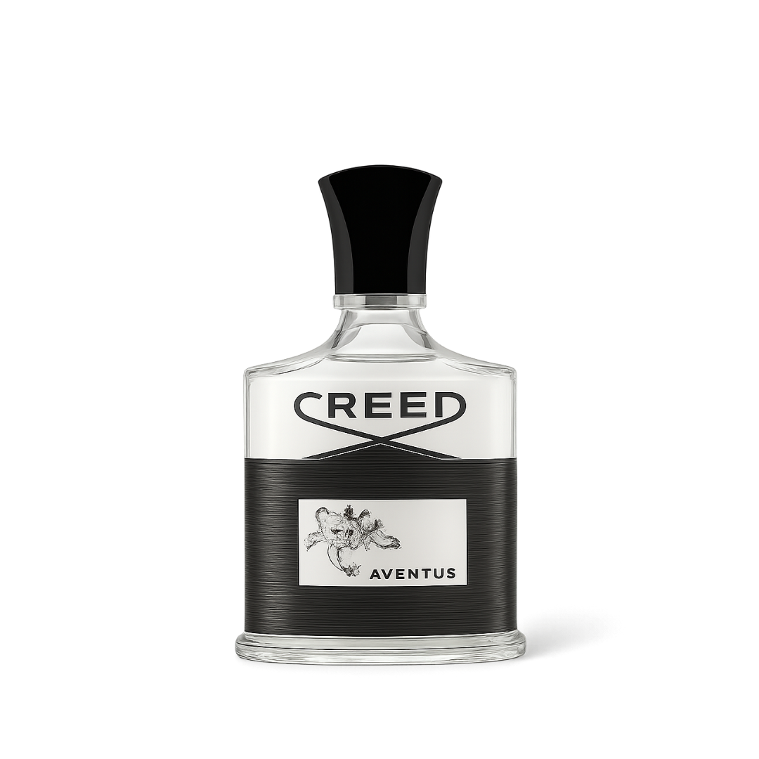 Creed Aventus eau de parfum bottle rendered with crystal-clear glass