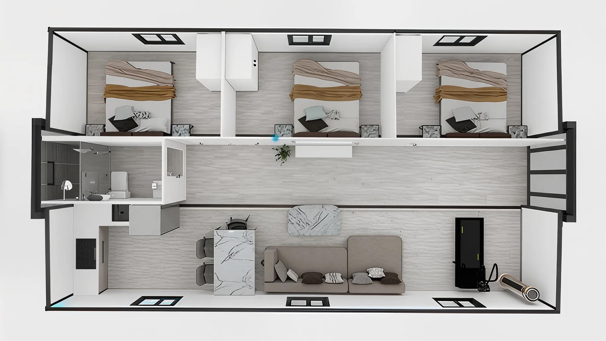 El Cuco 68m² - Plano distribución 3 dormitorios