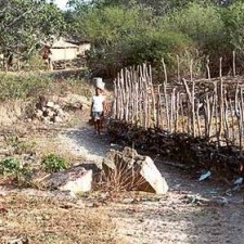 Drei Kinder an einer Mauer