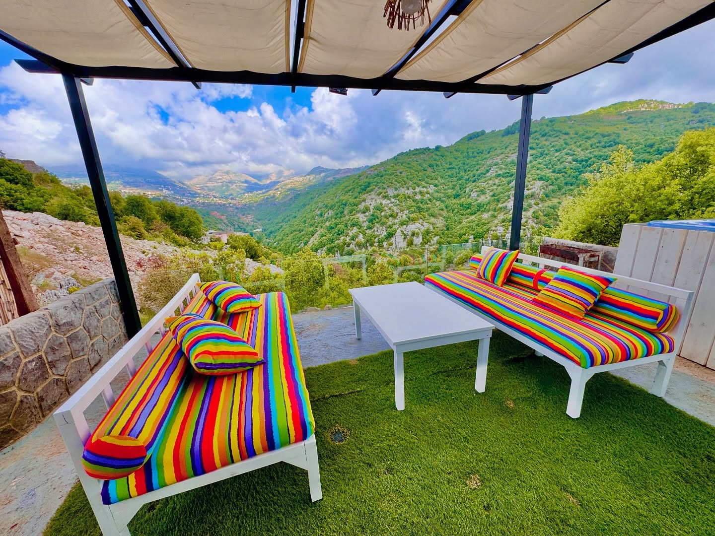 Colorful terrace seating