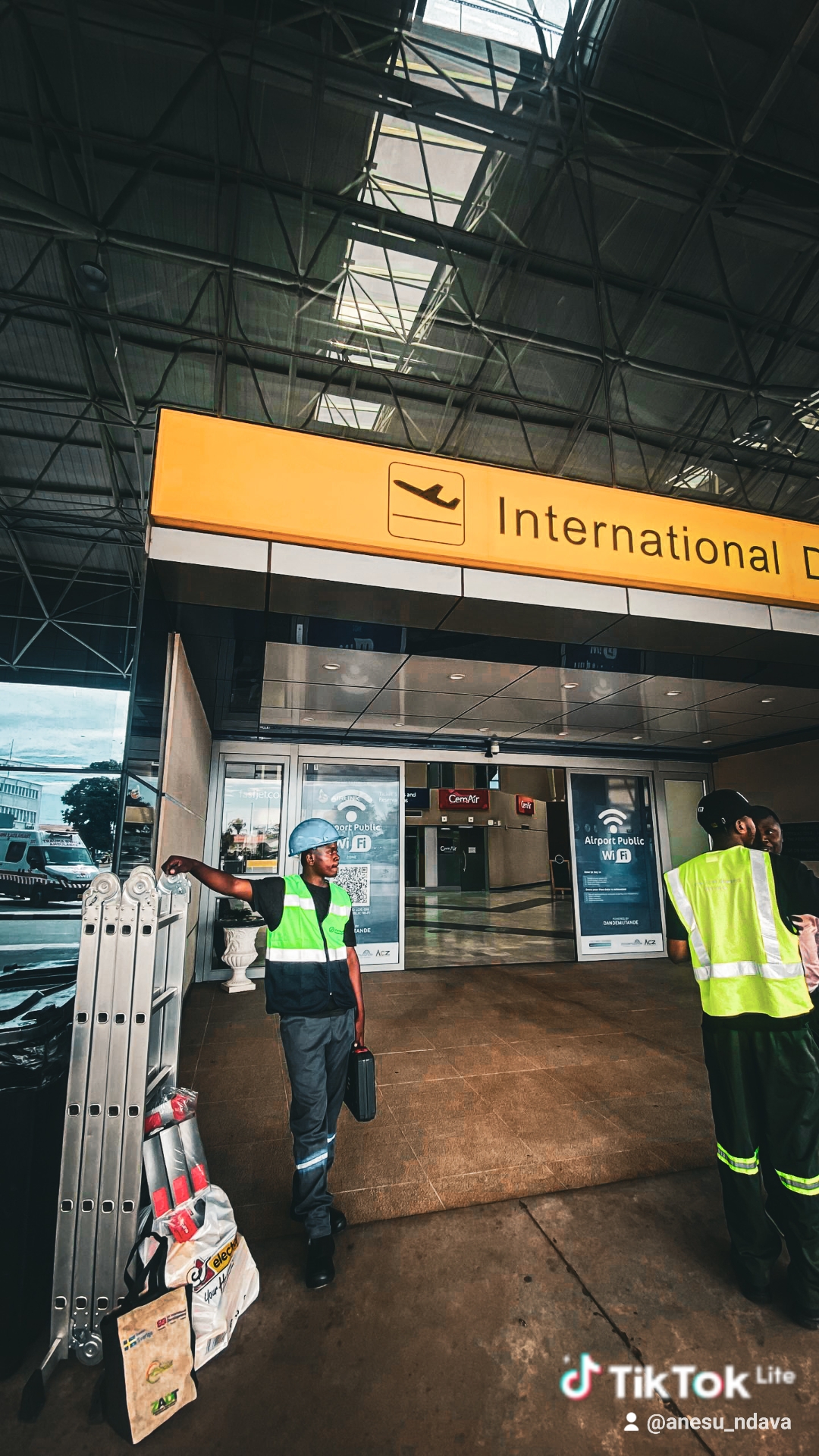 Rodent engineering team working at an international airport entrance