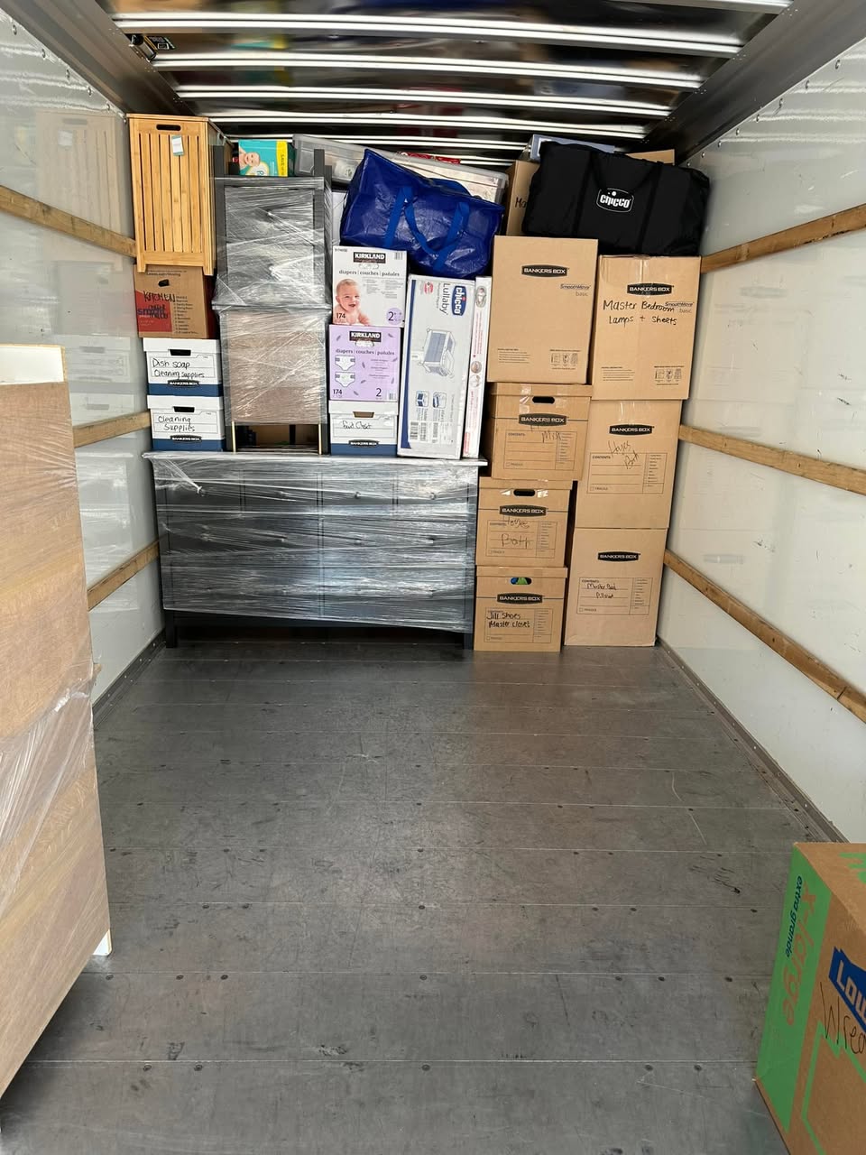 Organized moving truck interior