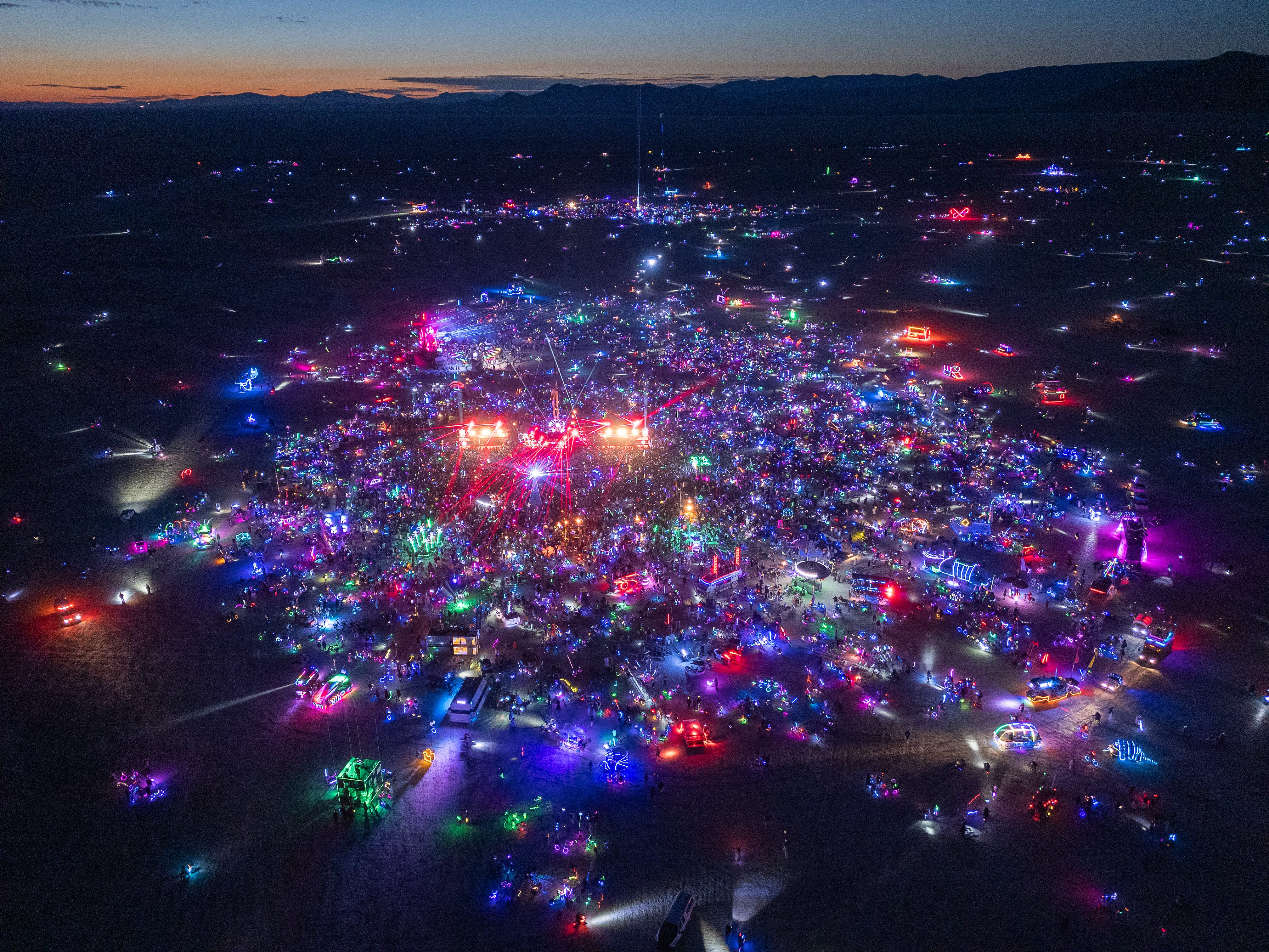 BiPolar Express art car and Singularity Tree at Burning Man