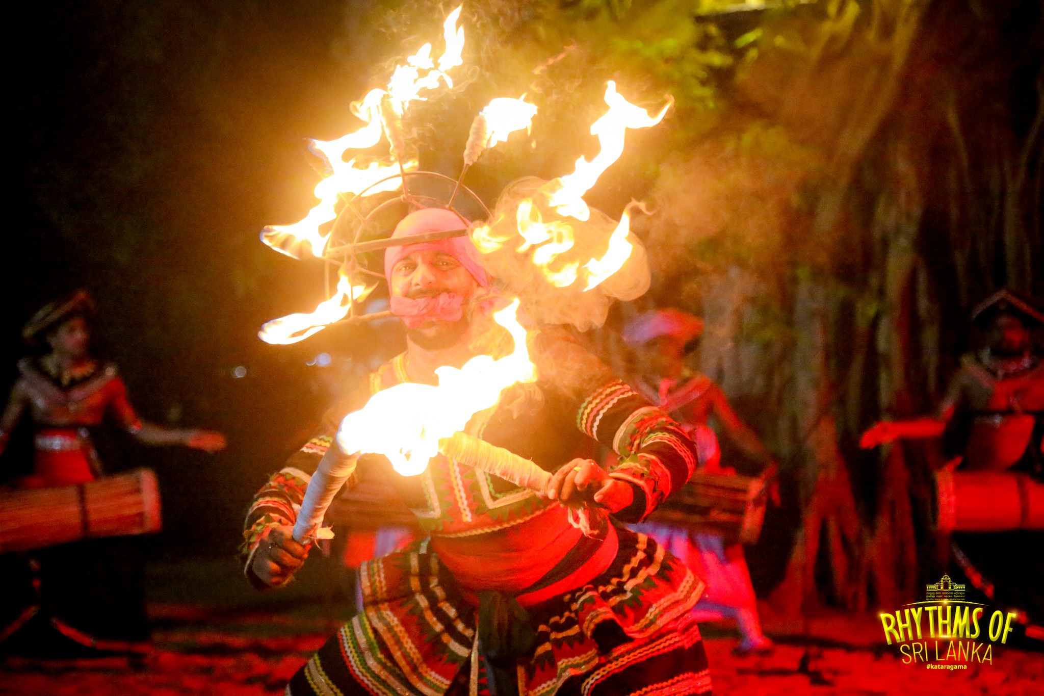 Fire performer with flames