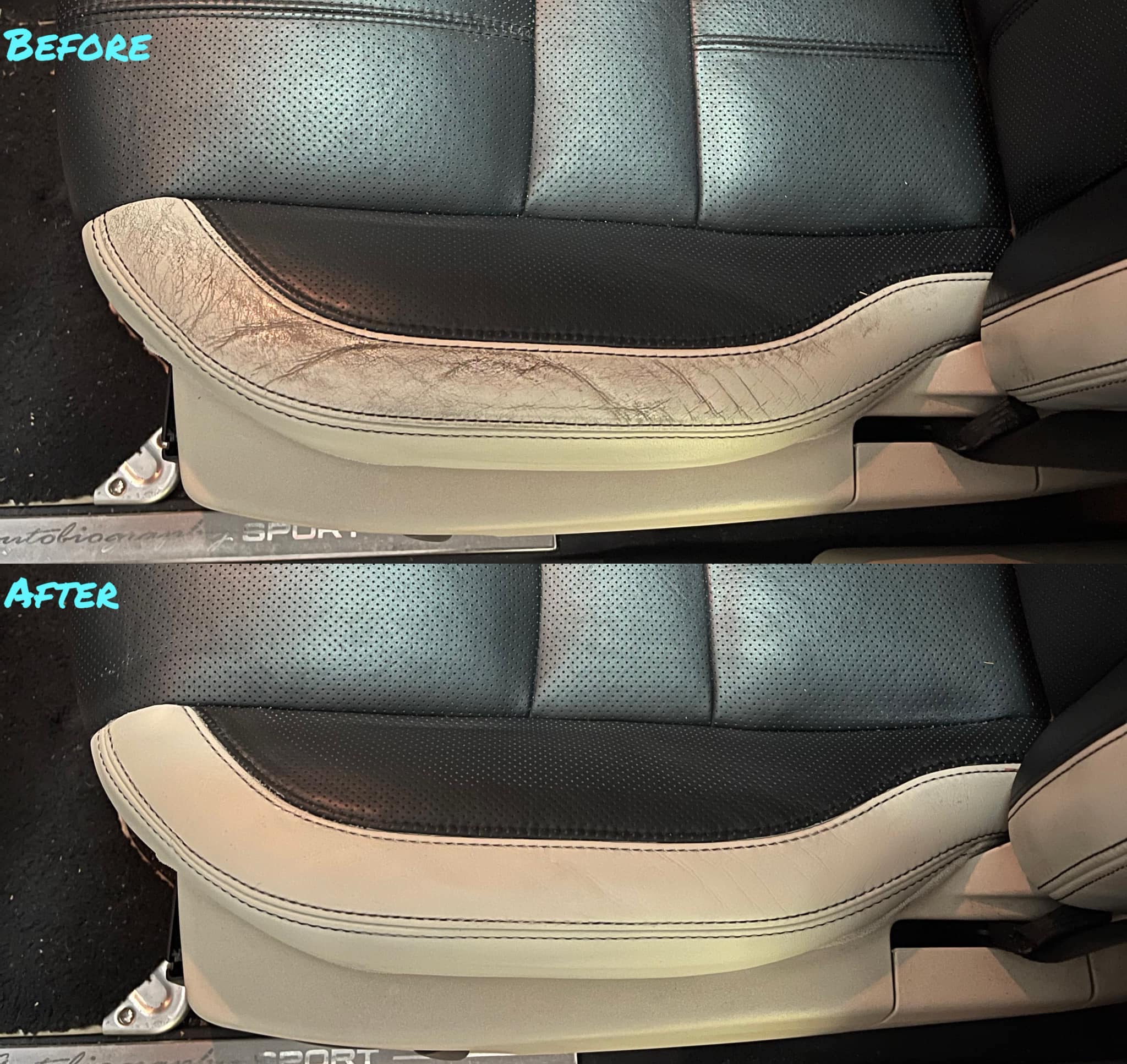 Range Rover leather bolster recolour — two-tone ivory finish restored — Griffith, Canberra ACT