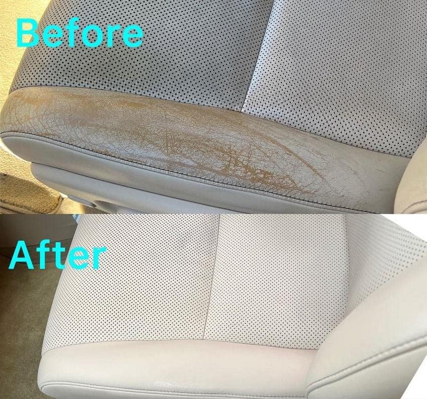 Perforated leather seat dye transfer removal — cleaned without damage to perforation — Gungahlin, Canberra ACT