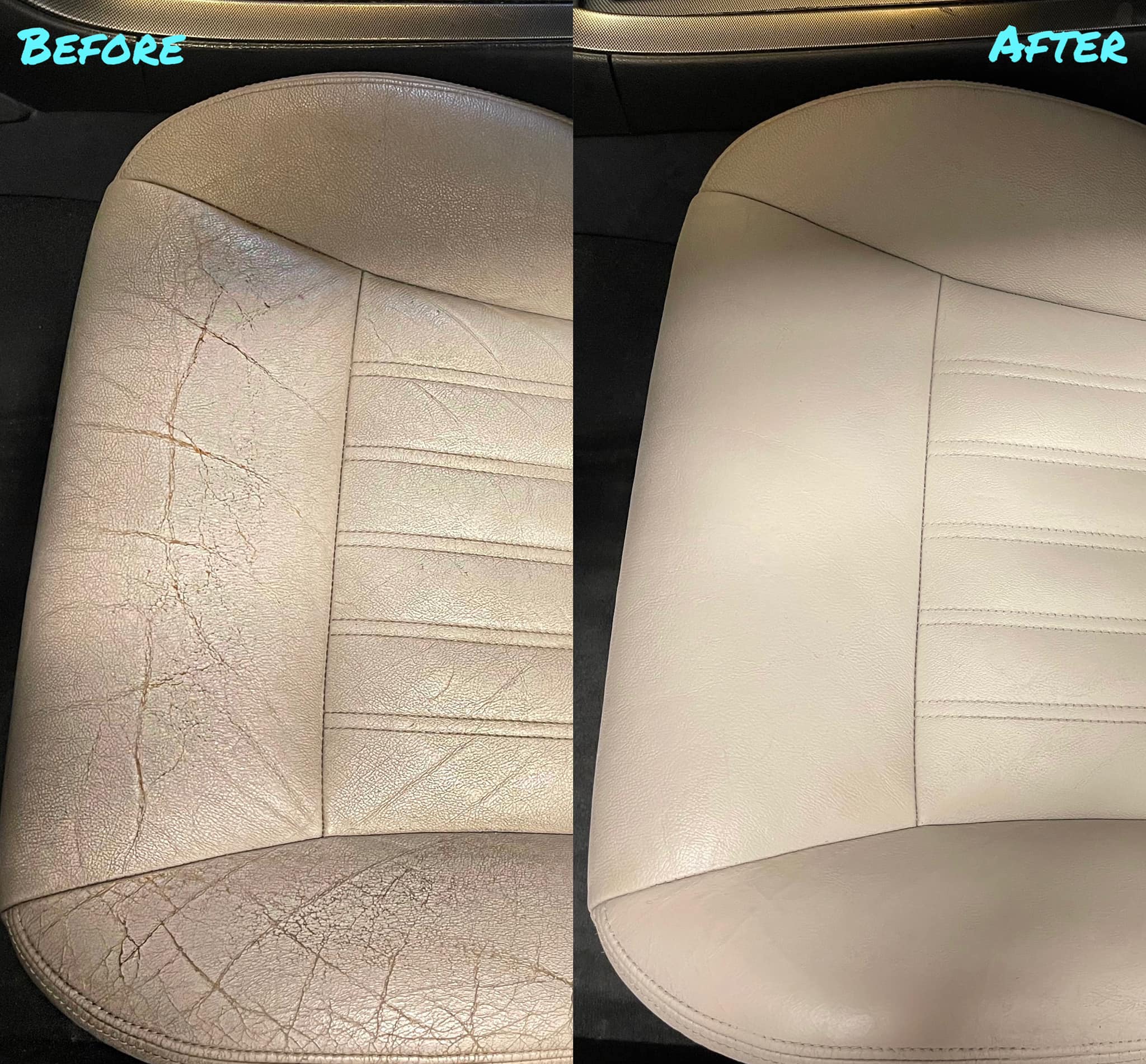 Leather bolster crack repair — cracked and faded driver bolster recoloured — Woden, Canberra ACT